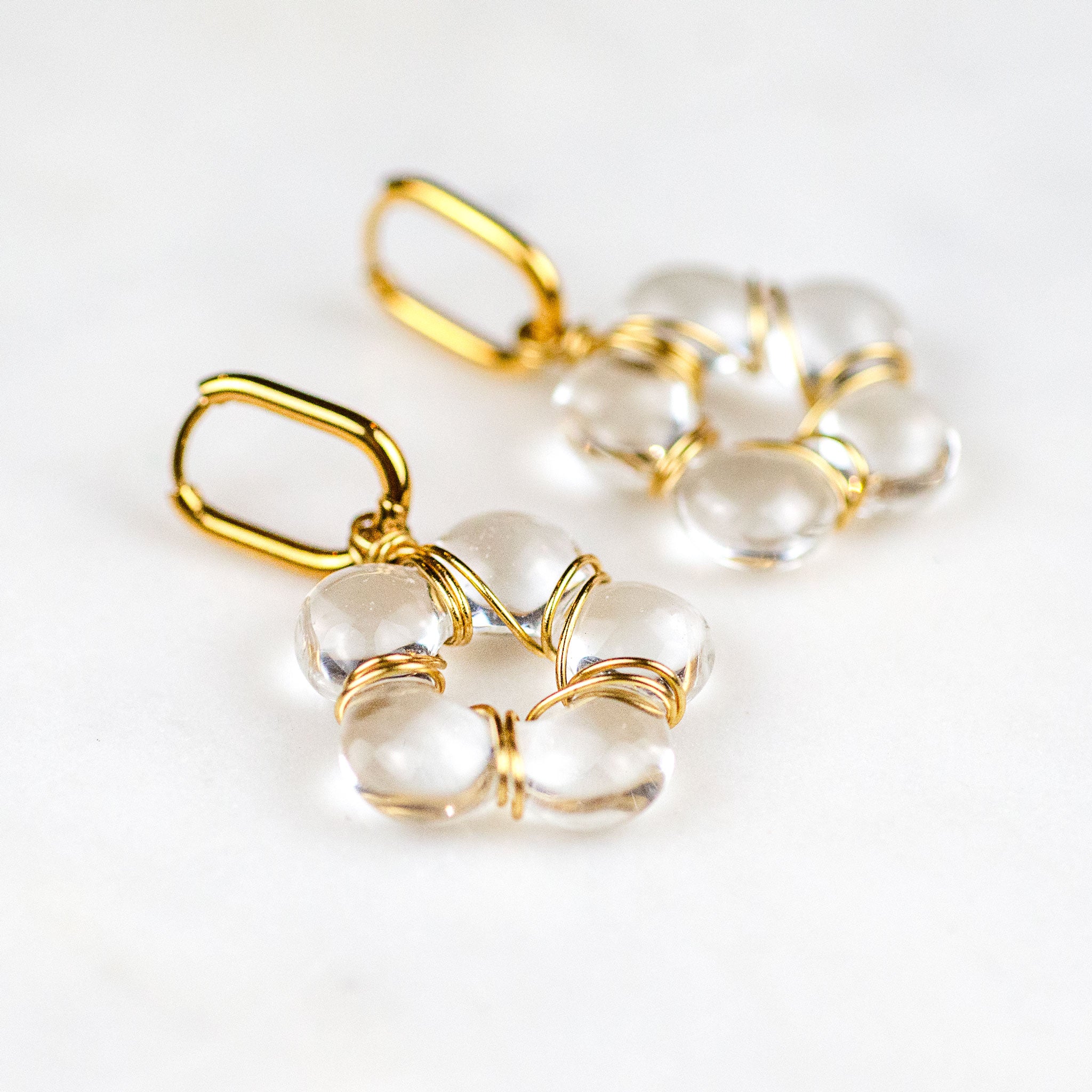 Buttercup Drop Earring, handmade fused glass earring, by Katie Kismet