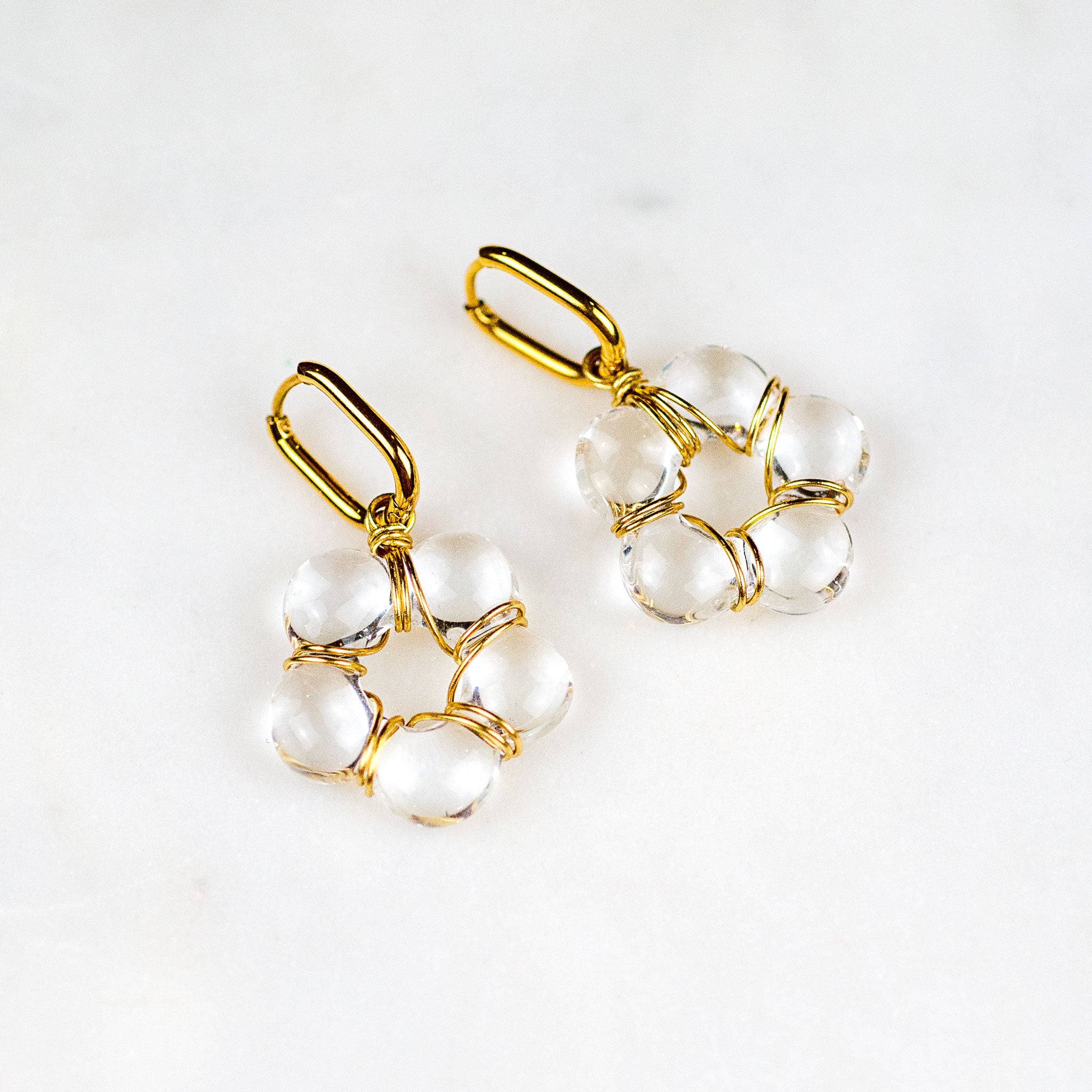 Buttercup Drop Earring, handmade fused glass earring, alternate view, by Katie Kismet