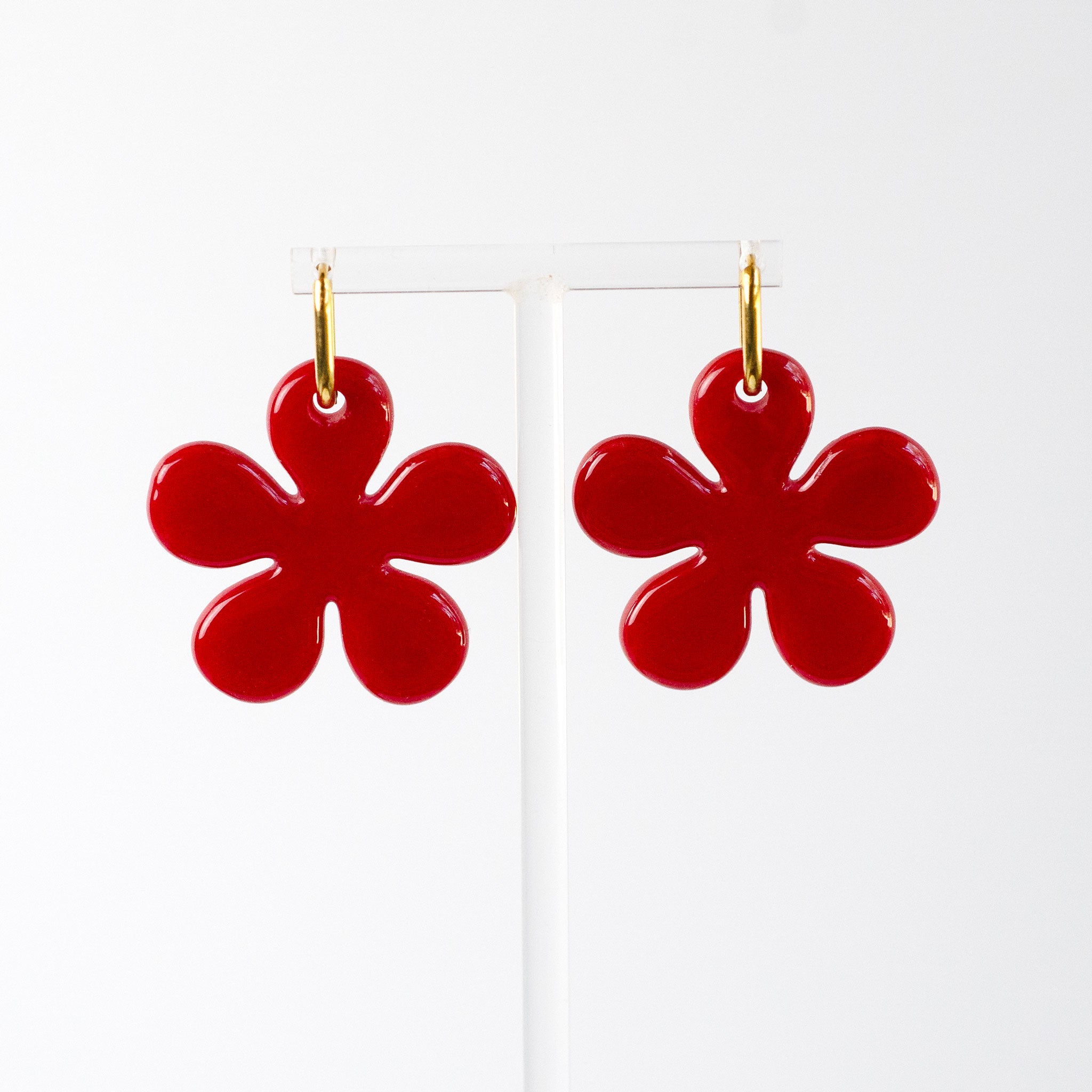 Flower Shape Earring, handmade fused glass earring in multiple colors, alternate view, by Katie Kismet