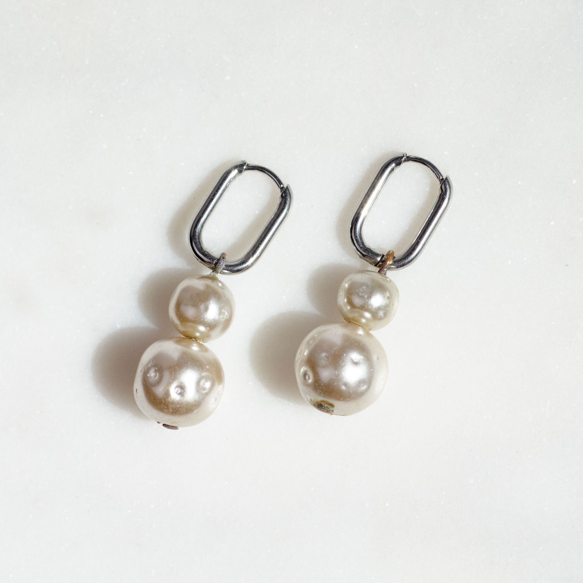 Pearl Drop Earring - Double Silver, handmade fused glass earring in Gold and Silver, by Katie Kismet
