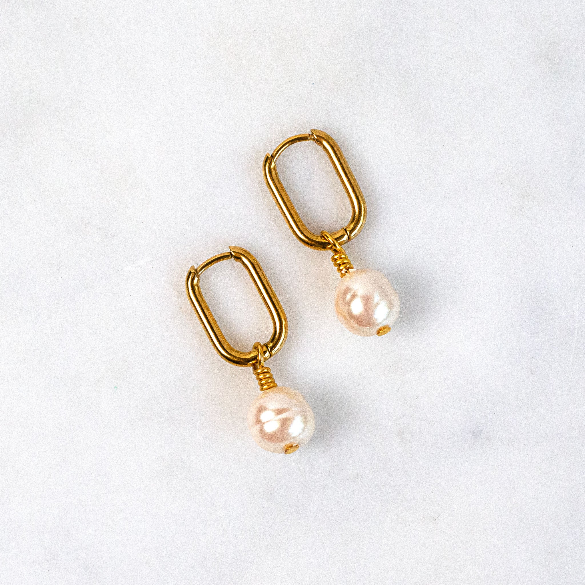 Pearl Drop Earring - Single, handmade fused glass earring in Gold and Silver, by Katie Kismet