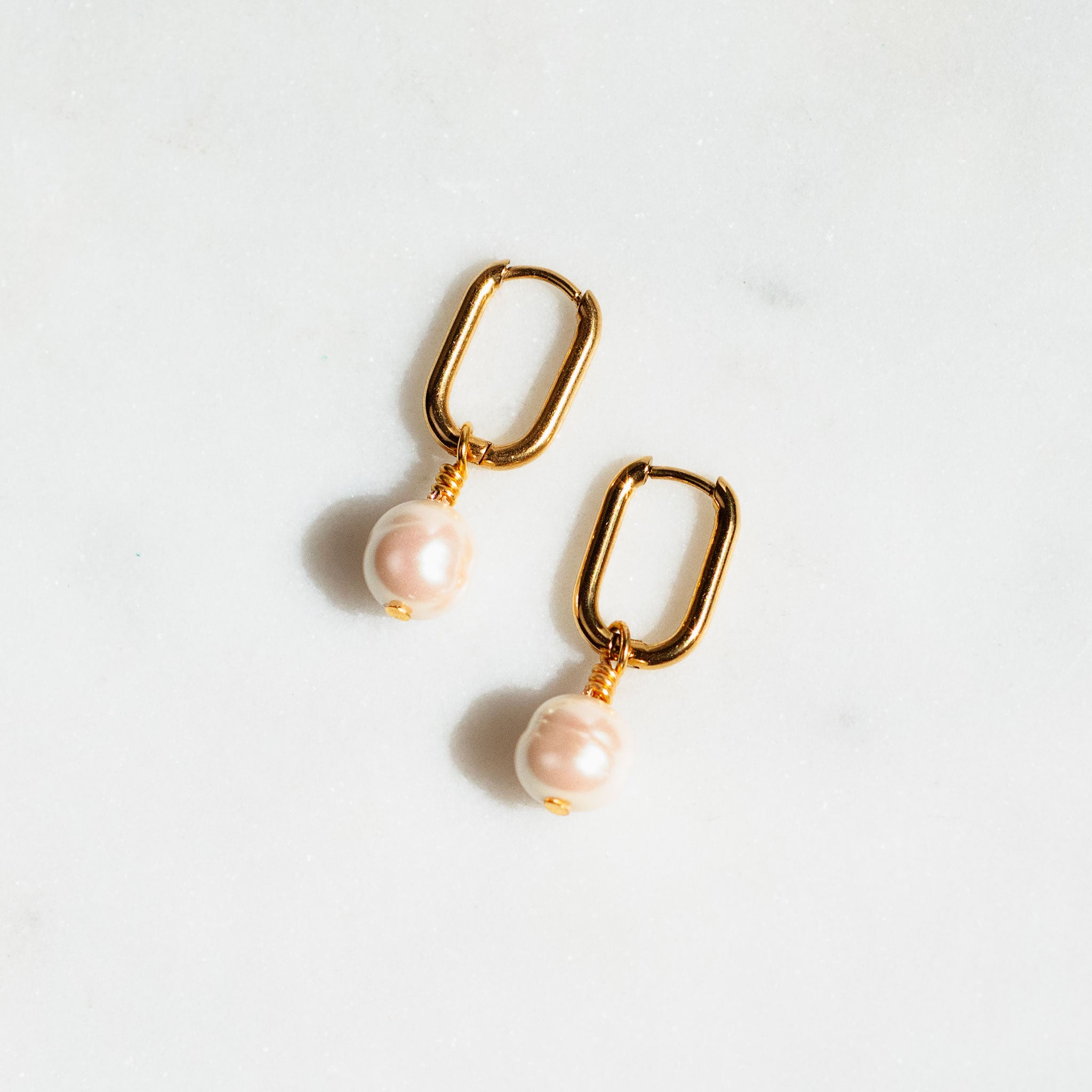 Pearl Drop Earring - Single, handmade fused glass earring in Gold and Silver, alternate view, by Katie Kismet