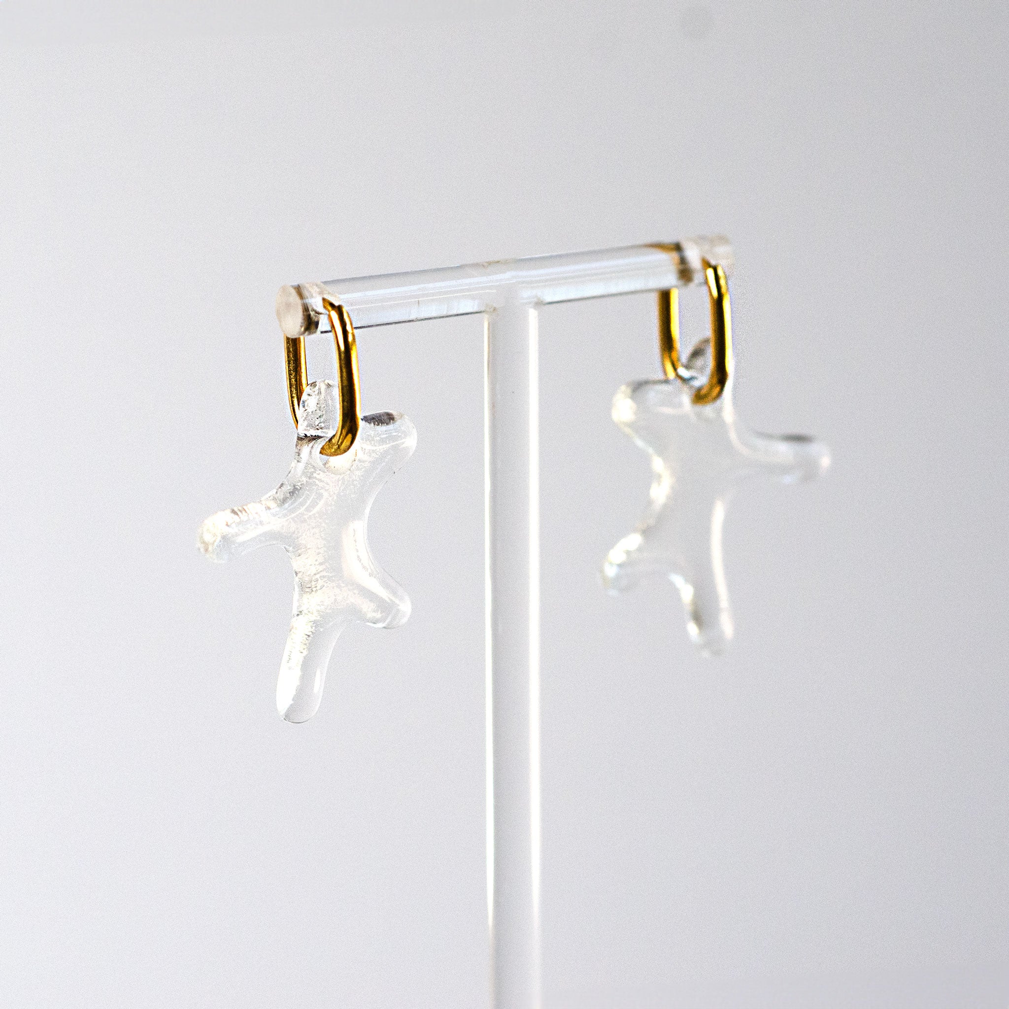 Outline Earring - Splashlet, handmade fused glass earring in Clear, White and Black, alternate view, by Katie Kismet