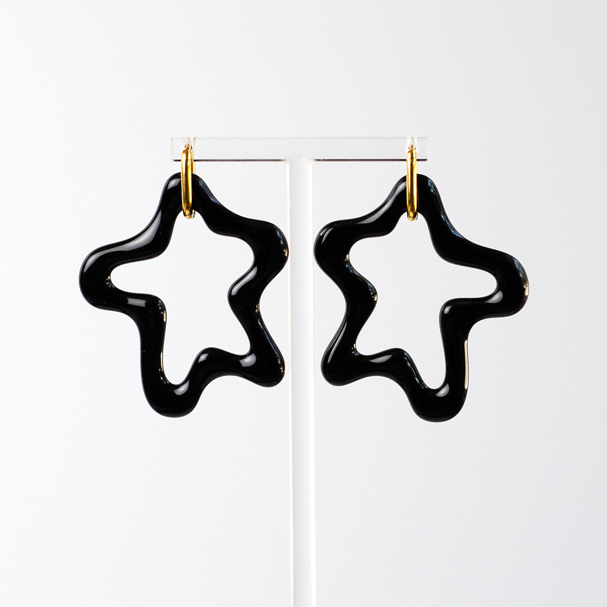 Outline Earring - Splash, handmade fused glass earring in Clear, White and Black, alternate view, by Katie Kismet