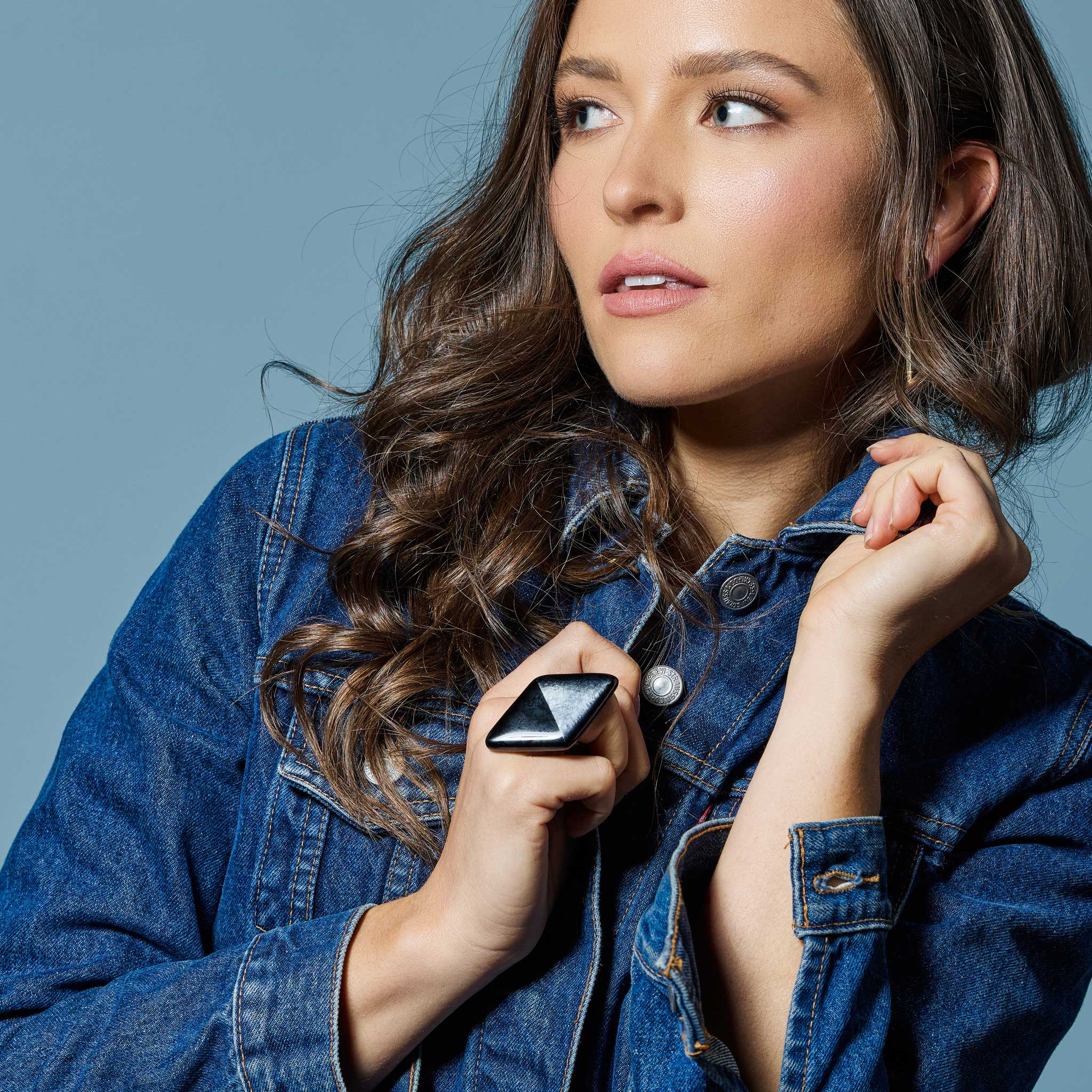 Black Diamond Statement Ring, handmade fused glass ring, alternate view, by Katie Kismet