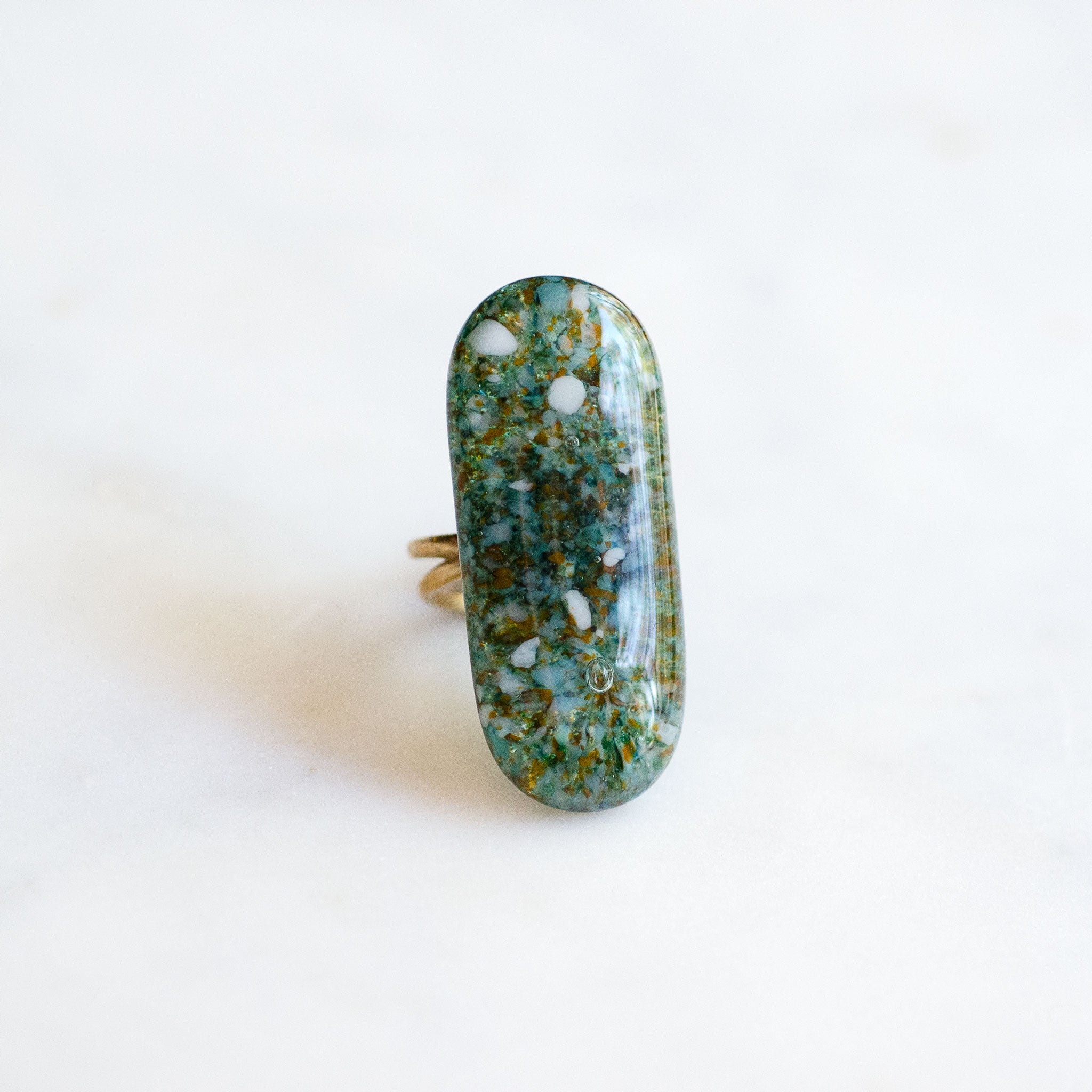 Stone Oval Ring, handmade fused glass ring, by Katie Kismet